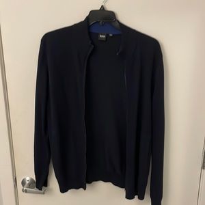 BOSS Men’s Zip Up Dark Navy and Royal Blue Bomber Zip Up Sweater
